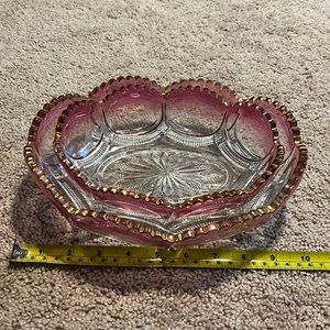 Vintage cranberry crested and go topped, oval bowls